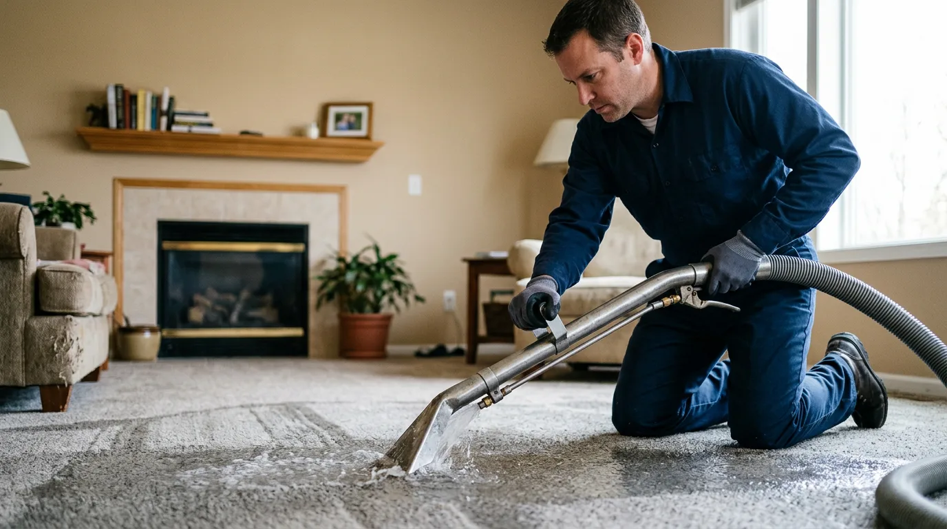 Water damage restoration technician working near New Britain, CT